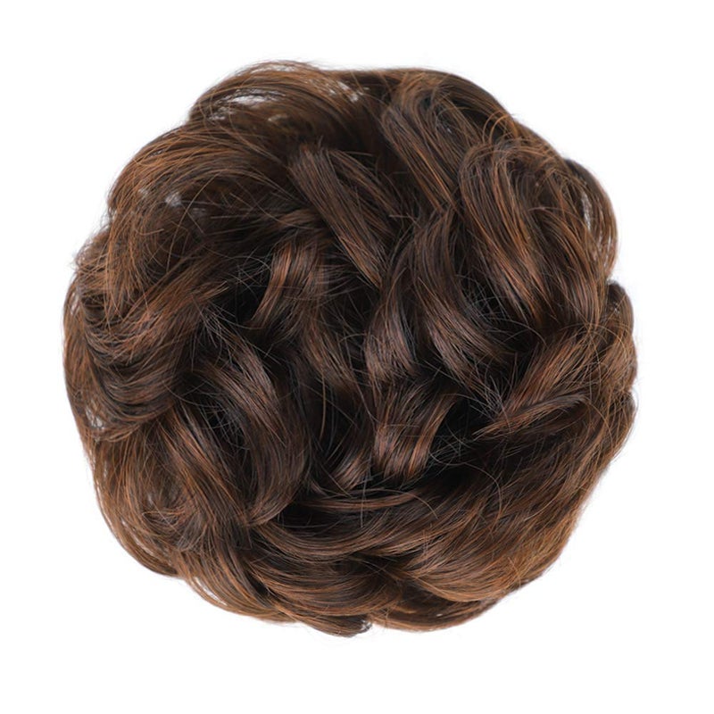 MORICA 2PCS Messy Bun Hair Piece, Fake Hair Extension Curly Wavy Synthetic Chignon Scrunchies Ponytail Hair Pieces for Thin Hair, Women (Dark Brown & Light Auburn Mixed) - Image 2